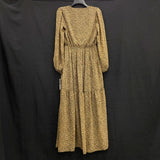 NWT Wmns ROBBIE BEE Leopard Print Puff Sleeve Chiffon Tiered Long Maxi Dress 6