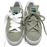 Puma Suede Sage Green & White Lace Up Flat Bottom Shoes Women’s Sz 8