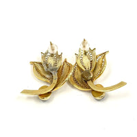14K Yellow Gold Filigree Leaf Post Earrings with Onyx Accents, 4.96g