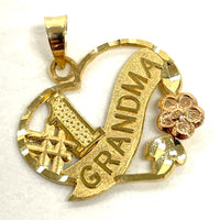 14K Two-tone Gold #1 Grandma Heart Pendant, 0.92g