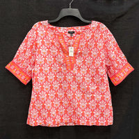 NWT Wmns TALBOTS 100% Cotton Pink & Orange Damask Pattern Lightweight Top Sz M