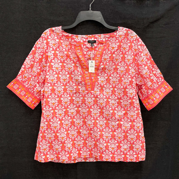 NWT Wmns TALBOTS 100% Cotton Pink & Orange Damask Pattern Lightweight Top Sz M