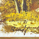 VNTG Signed Randy Landscape Painting Person Walking Through Trees Clearing Lake