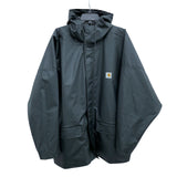 Mens CARHARTT Black Hooded Waterproof Snap Up Rain Coat Jacket 62"