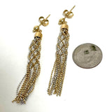 14K Yellow & White Gold Beaded Mesh Cage Style Dangle Earrings, 4.90g