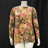 Wmns JOHNNY WAS Los Angeles Floral Leopard Print Long Sleeve Stretch Top Sz M