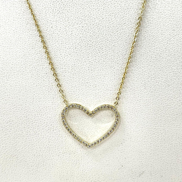 Gold Over Sterling Silver 18.25" CZ-Accented Open Heart Necklace, 2.32g