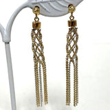 14K Yellow & White Gold Beaded Mesh Cage Style Dangle Earrings, 4.90g