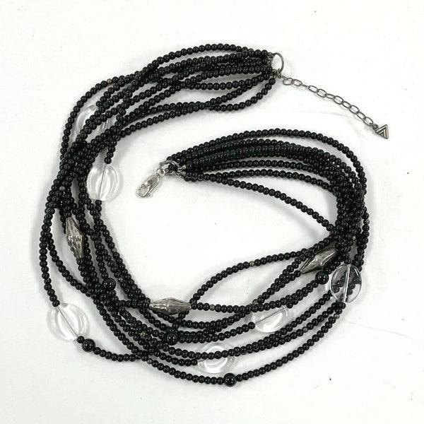 18-20" Silpada Night Sky Black & Clear Glass Bead 8-Strand Necklace w/ Sterling