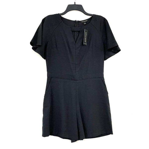 NWT Wmns BANANA REPUBLIC Black Flutter Sleeve Keyhole Romper w/ Pockets Sz 2