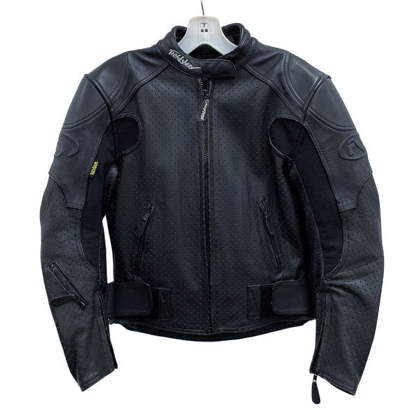 Wmns FIELDSHEER Black Real Leather Armored Perforated Motorcycle Jacket Sz S