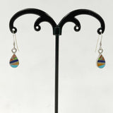 Sterling Silver Multi-Gemstone Inlay Dangle Earrings, Bill Willie Navajo, 1.41g