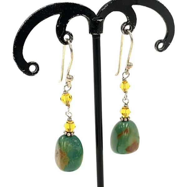 Sterling Silver Silpada Retired Turquoise & Yellow AB Crystal Earrings, 6.15g