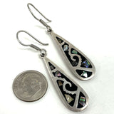 Taxco TR-105 Taxco Sterling Silver Black Resin & Abalone Inlay Earrings, 7.36g