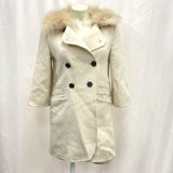 Olive Des Olive Women's Sz 1 Wool Blend Ivory Trench Coat w/Fox Fur Collar