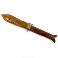 Hand Carved Indian Brass and Steel Knife and Fork Fish Sheathed Carving Set