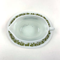 Vintage Pyrex Green Spring Blossom/Crazy Daisy Gravy Boat with Drip Plate Set