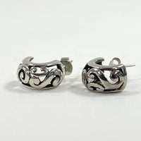 13.5mm Sterling Silver Openwork Scroll Design Hoop Post Earrings 3.45 grams