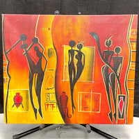 African Style Oil Painting With Hanging Hardware Signed on Back by Artist 20x24"