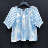 NWT Wmns TALBOTS Blue White Striped Short Sleeve Lightweight Blouse Sz S MSRP$99
