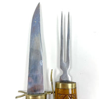 Hand Carved Indian Brass and Steel Knife and Fork Fish Sheathed Carving Set