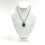 Sterling Silver Chrysocolla Oval Cabochon Pendant Necklace 16" Twist Rope Chain