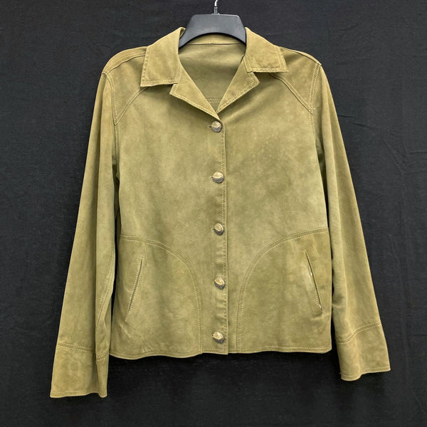 Wmns 90s Vintage JOSE LUIS Green Suede Leather Lightweight Button Up Jacket Sz 8