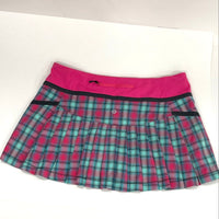 Lululemon Pink Green Plaid Pleated Athletic Skirt Women’s Sz 10