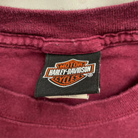 Mens Y2k HARLEY DAVIDSON Maroon Red Double Sided Biker Graphic Tee T-Shirt Sz L