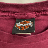 Mens Y2k HARLEY DAVIDSON Maroon Red Double Sided Biker Graphic Tee T-Shirt Sz L