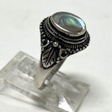 Sterling Silver Abalone Stone Ring Size 4.75 w/ Leaf Detailing, 3.13g