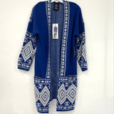 NWT Vertigo Paris Royal Blue White Patterned Cardigan Women’s Sz M