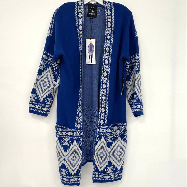NWT Vertigo Paris Royal Blue White Patterned Cardigan Women’s Sz M
