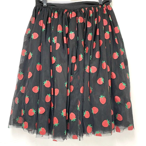 Women's NWT Unique Vintage Black & Red Glitter Strawberry Tulle Skirt, Size M