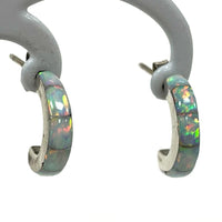 Sterling Silver Opal Inlay J Hoop Earrings, 1.22g