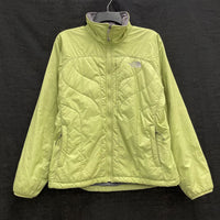 Wmns THE NORTH FACE Light Green Quilted Mock Neck Zip Up Lightweight Jacket Sz M