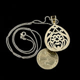 Sterling Silver 20" Domed Pear-Shape Marcasite Open-Back Pendant Necklace,16.96g