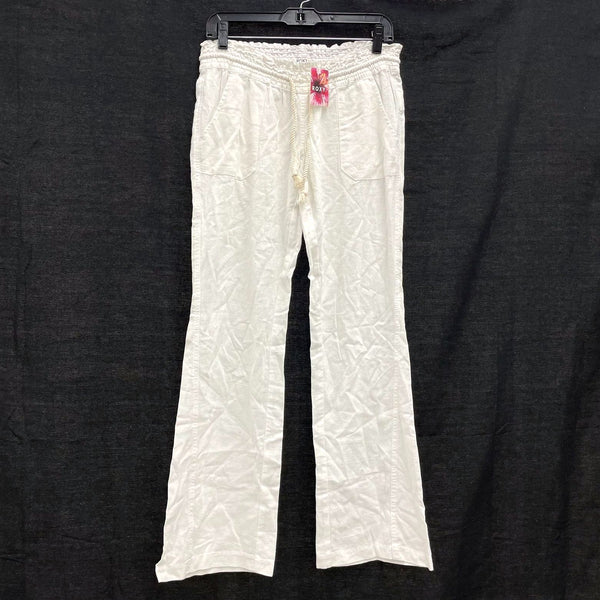 NWT Wmns ROXY Linen Blend White Boho Drawstring Casual Oceanside Pants Sz M