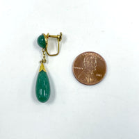 Vintage 14K Yellow Gold & Green Aventurine Screwback Style Drop Earrings 1.75"