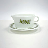 Vintage Pyrex Green Spring Blossom/Crazy Daisy Gravy Boat with Drip Plate Set