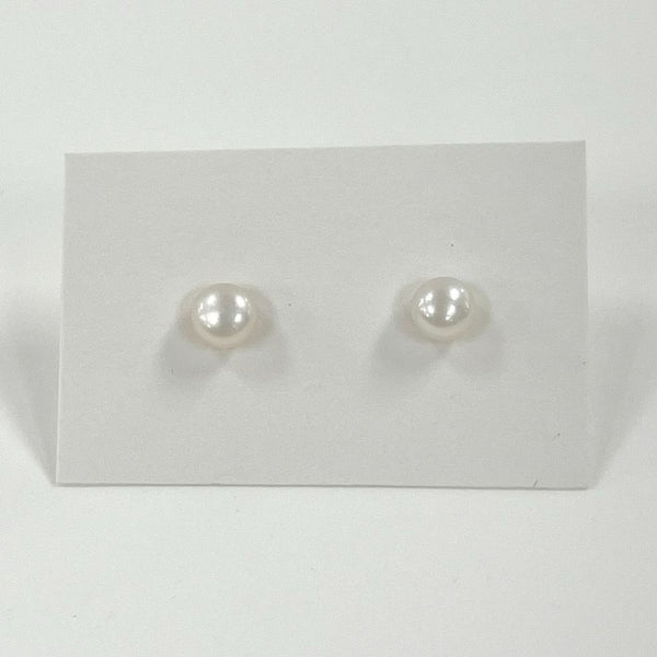 14K Yellow Gold Dainty 4mm Genuine Pearl Post Stud Earrings, 0.34g