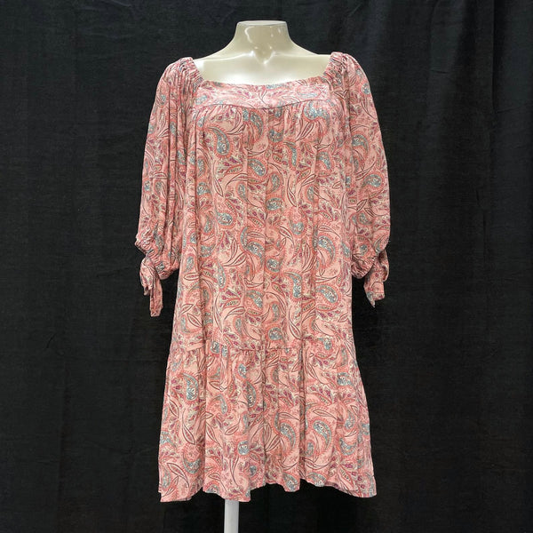 NWT Wmns SHORE Pink Paisley Puff Sleeve Tiered Short Mini Dress Sz S MSRP$168