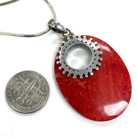 18" Sterling Silver Red Sponge Coral Pendant Necklace, 12.35g