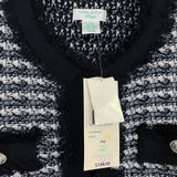 NWT Wmns LAURA ASHLEY Wool Blend Black Tweed Knit Sweater Jacket Sz MP MSRP$134