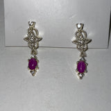 Silver Vintage-Style 6x4mm Pink Star Sapphire Dangle Earrings w CZ Accent 2.74g