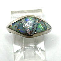 925 Sterling Silver S.M. Inlay Lab Opal Dainty Band Ring 2.00 Gram SZ 5 1/2