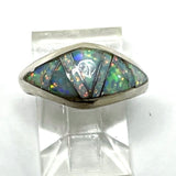 925 Sterling Silver S.M. Inlay Lab Opal Dainty Band Ring 2.00 Gram SZ 5 1/2