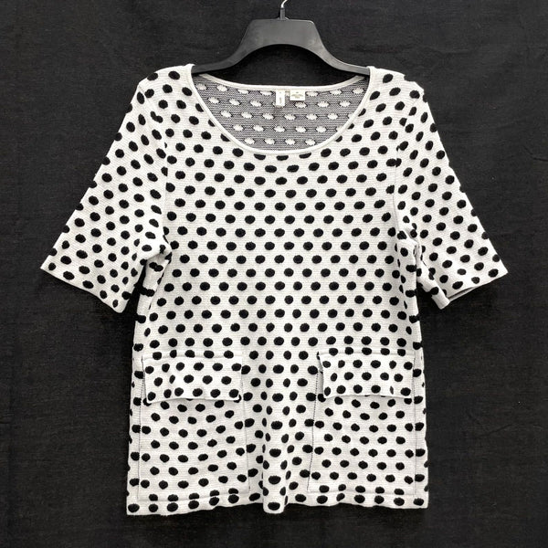 Wmns MOTH Anthropologie Black & White Polka Dot Short Sleeve Sweater Top Sz S