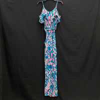 NWT Wmns LILLY PULITZER Blue & Pink Patterned Ruffle Emilea Jumpsuit Sz S
