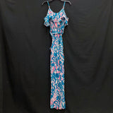 NWT Wmns LILLY PULITZER Blue & Pink Patterned Ruffle Emilea Jumpsuit Sz S